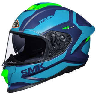 SMK Titan Arok Fibre Matt Helmet-Blue/Flu-Green