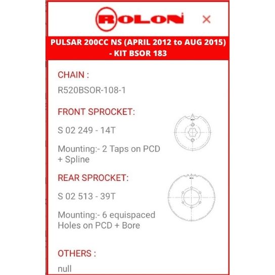 Buy Pulsar NS200 Rolon Chain Sprocket Kit online