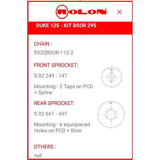 KTM Duke 125 Rolon Chain Sprocket Kit Features