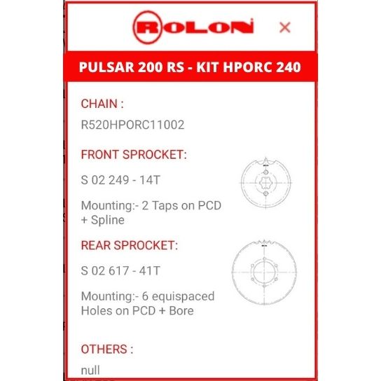 HPORC-240 Pulsar RS200 Chain Sprocket Kit