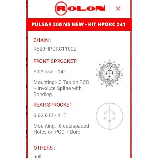 HPORC-241 Pulsar NS200 Chain Sprocket Kit