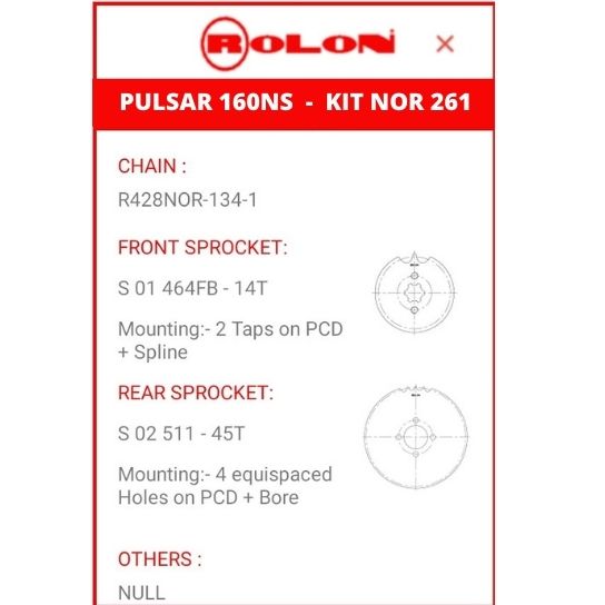 Pulsar NS 160 Chain Sprocket Kit NOR-F261
