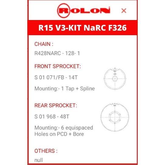 r15 v3 chain sprocket NaRC-F326 r15 v4 chain sprocket