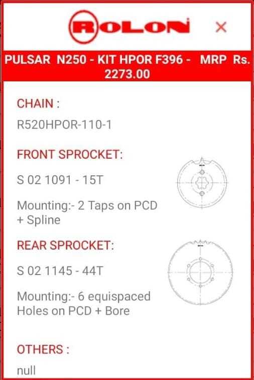 Pulsar N250 Rolon Chain Sprocket Kit