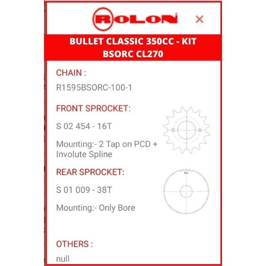 Buy RE Classic 350 Brass O ring Chain Sprocket Kit Rs.2524 Classic