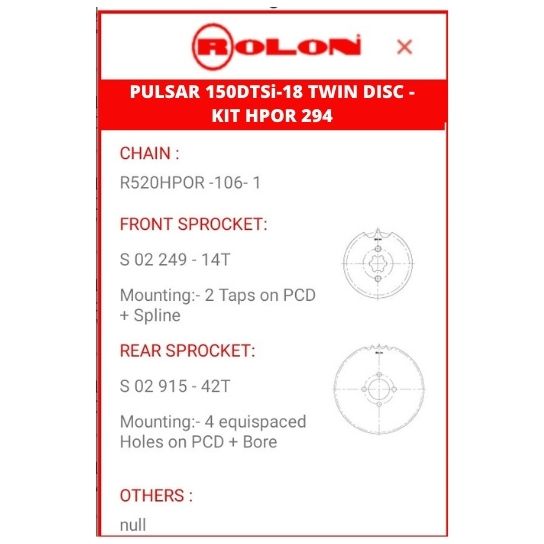 Buy Pulsar 150DTSi Chain Sprocket Kit by Rolon Rs.2131 Pulsar 150