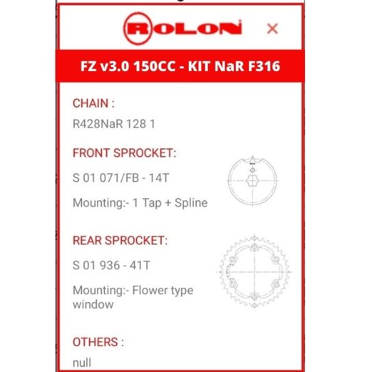 Buy Yamaha FZ V2.0/V3.0/V4.0 Rear Disk FI Version Rolon Chain Sprocket
