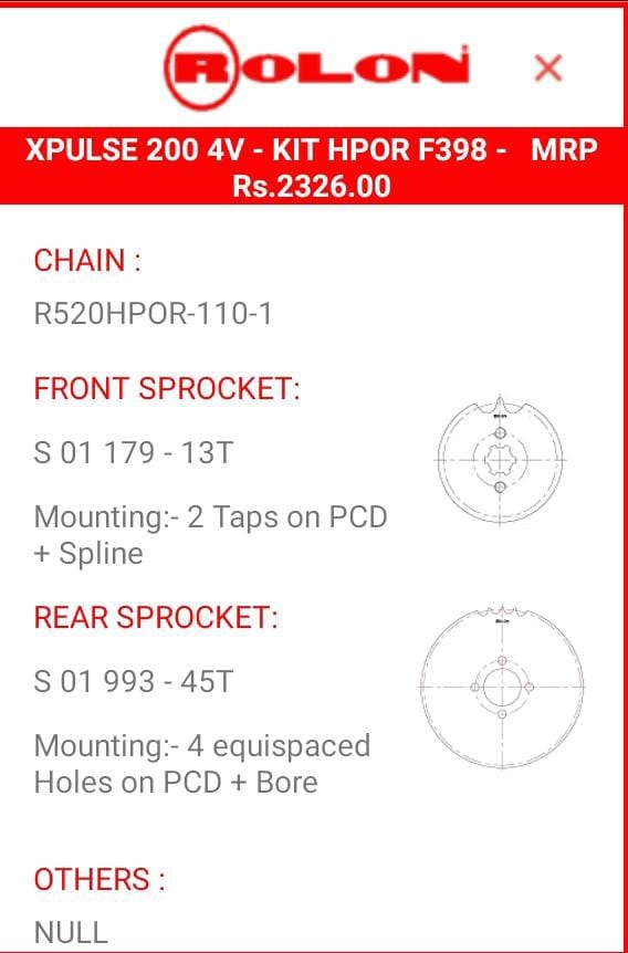 Buy Rolon Chain Sprocket for Hero Xpulse 200 4V Online Rs.2326.00